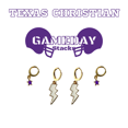 thumbnail image 1 of Horned Frogs Classic Gameday Stack white mini enamel bolts and purple baby stars, 1 of 2