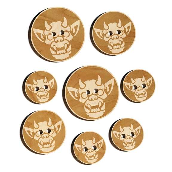 Horned Gargoyle Head Wood Buttons for Crochet Knitting Sewing DIY Craft - 0.75 Inch Small (12pcs)