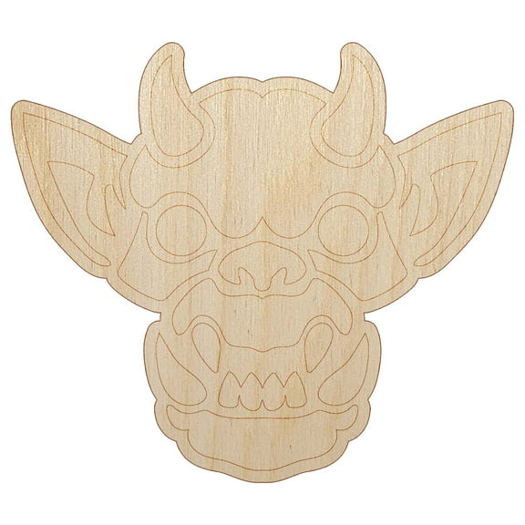 Horned Gargoyle Head Wood Shape Unfinished Piece Cutout Craft DIY Projects - 4.70 Inch Size - 1/8 Inch Thick