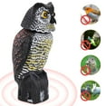 Horned Owl Decoy and 360° Rotating Head Owl Statue to Scare Birds Away
