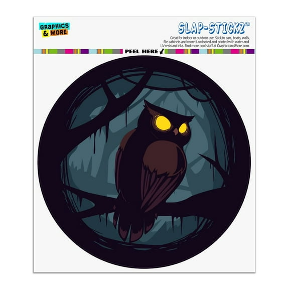 Horned Owl Night Eyes Automotive Car Window Locker Circle Bumper Sticker