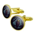 thumbnail image 1 of Horned Owl Night Eyes Round Cufflink Set Gold Color, 1 of 5