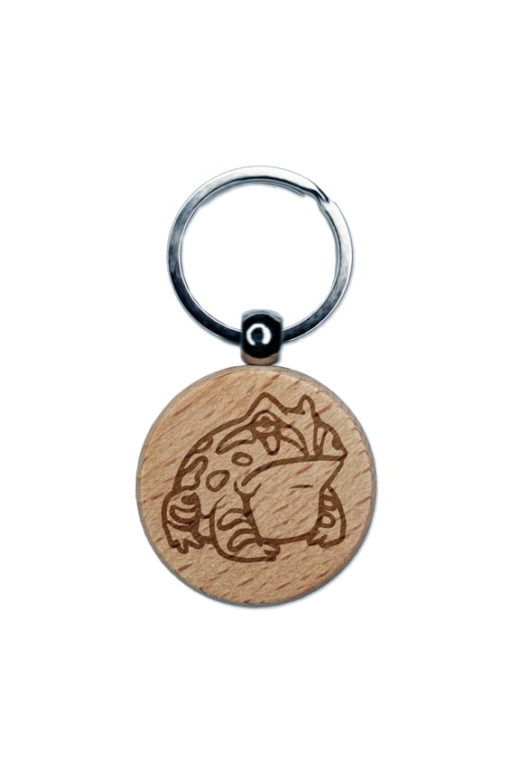 Horned Pacman Frog Amphibian Round Keychain Charm Tag - Engraved Wood