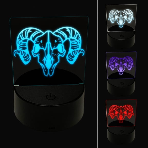 Horned Ram Skull LED Night Light Sign 3D Illusion Desk Nightstand Lamp