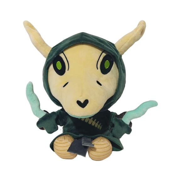 Horned Reptile Mage Stuffed Plush Doll, Dark Green Hooded Wizard Creature Plush Toy, Soft Fantasy Collectible Gift for Teens Fans