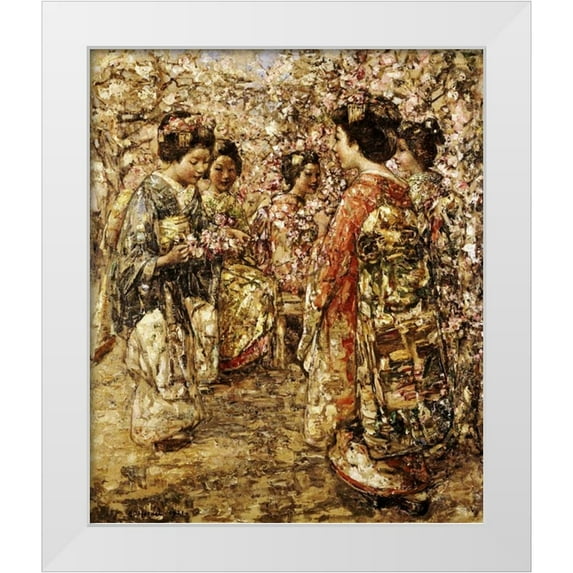 Hornel, Edward Atkinson 15x17 White Modern Wood Framed Museum Art Print Titled - Five Japanese Girls Among Blossoming Trees