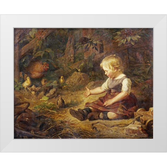 Hornemann, Hans Adolf 14x12 White Modern Wood Framed Museum Art Print Titled - Feeding The Chickens