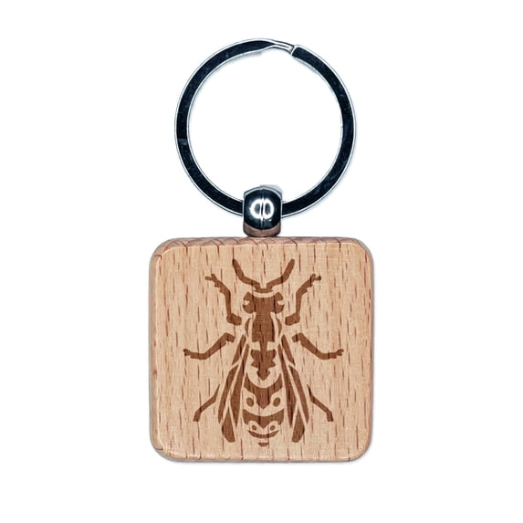 Hornet Wasp Yellow Jacket Winged Insect Bug Square Keychain Charm Tag - Engraved Wood