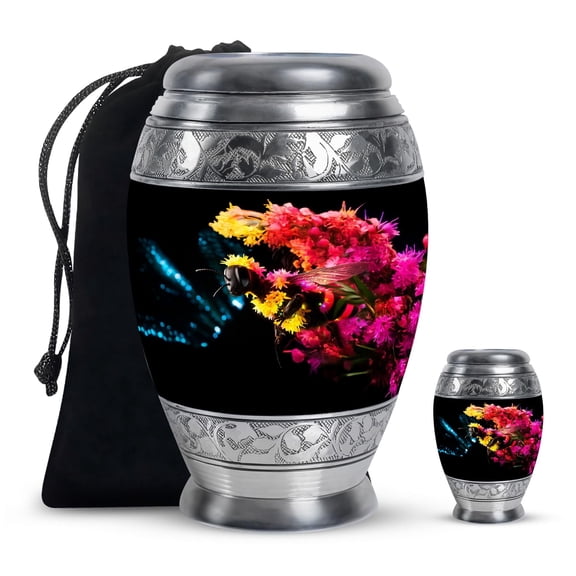 Hornets Bee Large Urn for Baby Boy, Mini Urns for Human Ashes, Cremation & Funeral Urn for Children, Small Keepsake Urns for Boys & Girls, Memorial Gifts for Family, 10 & 3" Tiny Black