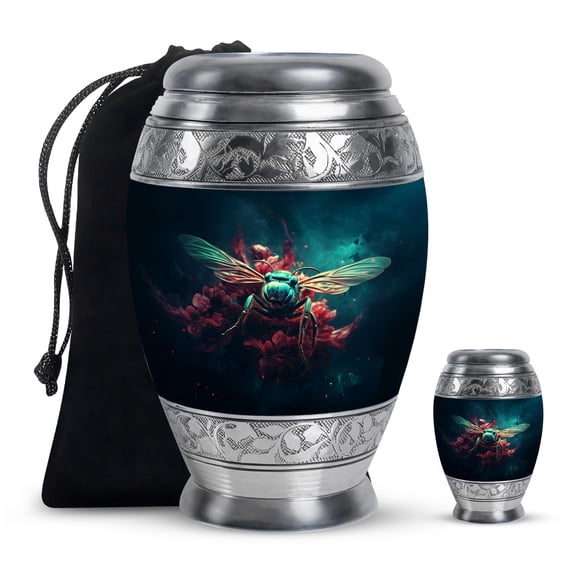 Hornets Bee Small Urn for Husband & Wife, Cremation Urns for Men & Women, Mini Keepsake Urn for Human Ashes, Urns for Humans Ash, Memorial Gifts for Family, 10" Large & 3" Tiny Green