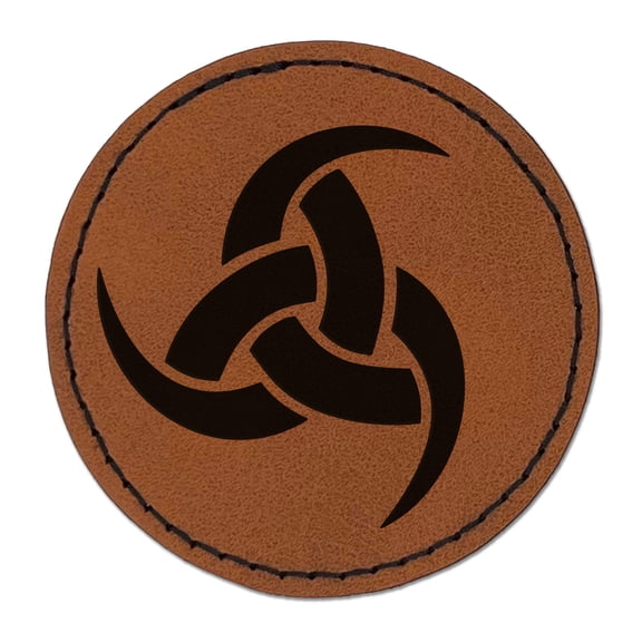 Horns of Odin Triple Viking Symbol 2.5" Faux Leather Round Engraved Iron-On Patch - Brown