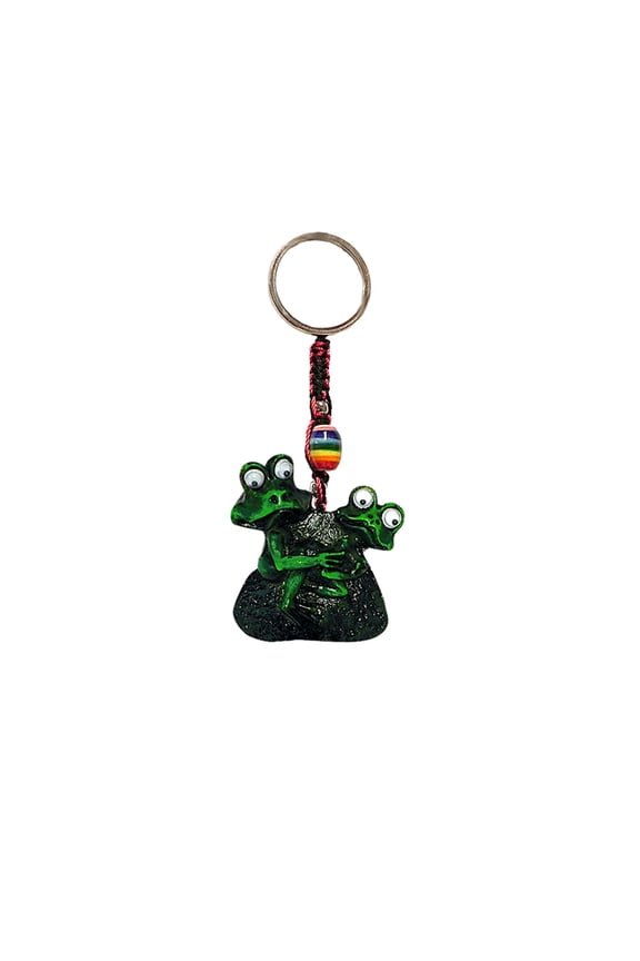 Horny Frog Couple Comedy Animal 3D Figurine Keychain Multicolored Macram Metal Ring - Handmade Gifts Boho Car Keys Bag Accessories