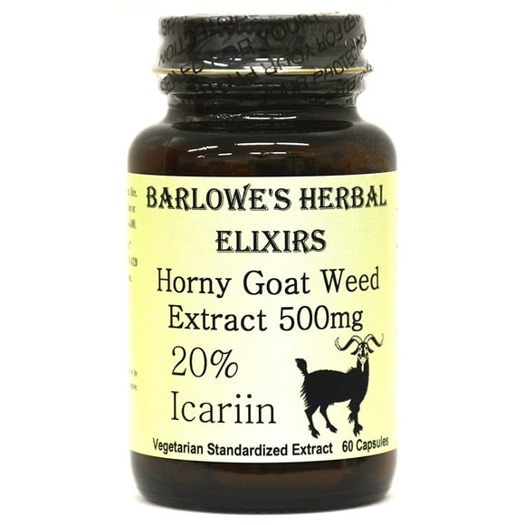 Horny Goat Weed Extract - 20% Icariin - 60 500mg Vegicaps - Stearate Free, Bottled in Glass! FREE SHIPPING on orders over $49!