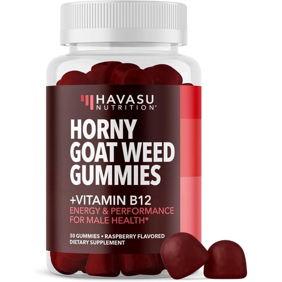 Havasu Nutrition Horny Goat Weed for Men, Vitamin B12 Energy Support Gummies, Raspberry, 30 Count