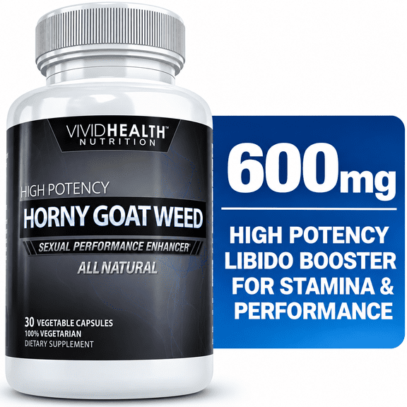 Horny Goat Weed Libido Booster for Sexual Health, Stamina by Vivid Health Nutrition, 30 Capsules