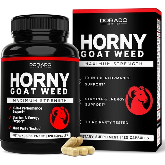 Horny Goat Weed For Men and Women - [Maximum Strength 1590mg] Maca, Ginseng, L-Arginine, Tribulus - Premium Hornygoatweed - Icariin Epimedium For Men - 3rd Party Tested - 120 Count