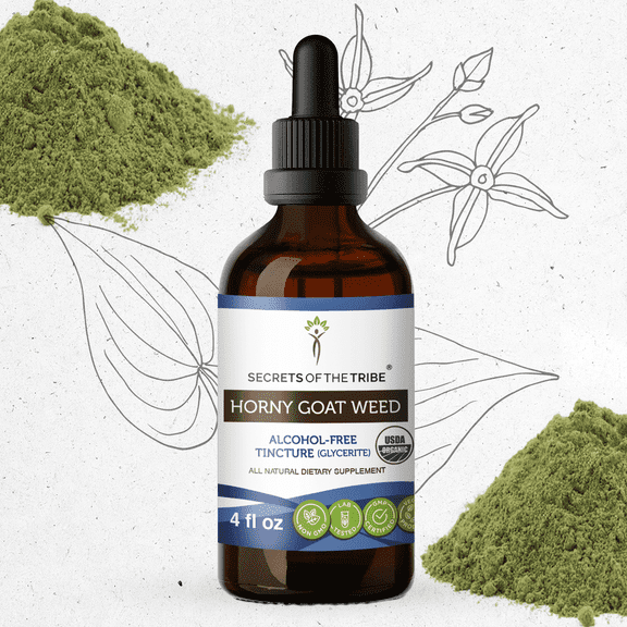 Secrets Of The Tribe Horny Goat Weed Tincture, Alcohol-Free Organic Herbal Extract for Vitality Support, Horny Goat Weed (Epimedium grandiflorum, Barrenwort) Dried Leaf, 4 oz