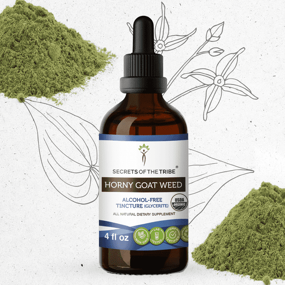 Secrets Of The Tribe Horny Goat Weed Tincture, Alcohol-Free Organic Herbal Extract for Vitality Support, Horny Goat Weed (Epimedium grandiflorum, Barrenwort) Dried Leaf, 4 oz