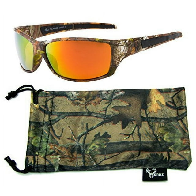 Hornz Brown Forest Camouflage Polarized Sunglasses for Men Full Frame & Free Matching Microfiber Pouch - Brown Camo Frame - Orange Lens