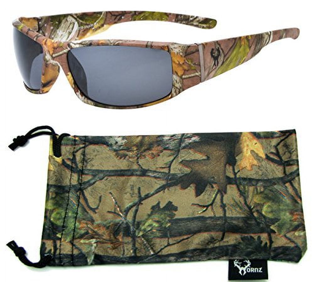 Hornz Brown Forest Camouflage Polarized Sunglasses for Men Full Frame Wide Arms & Free Matching Microfiber Pouch - Brown Camo Frame - Smoke Lens - image 1 of 4