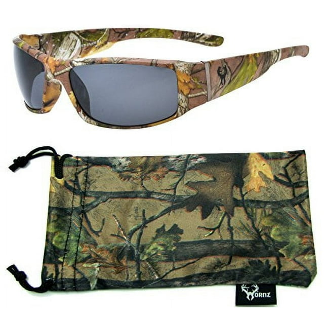 Hornz Brown Forest Camouflage Polarized Sunglasses for Men Full Frame Wide Arms & Free Matching Microfiber Pouch - Brown Camo Frame - Smoke Lens