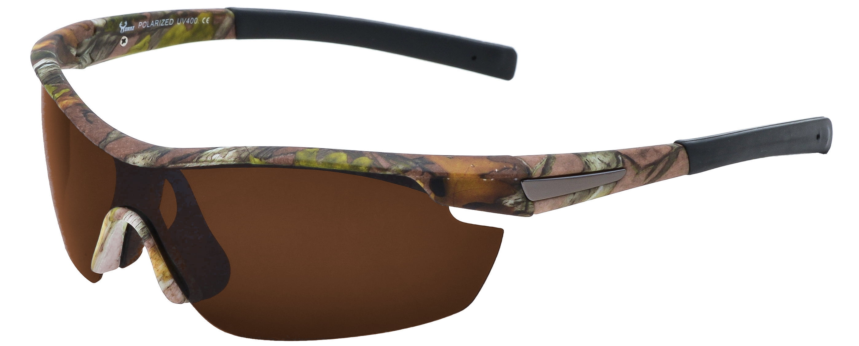 Hornz Brown Forest Camouflage Polarized Sunglasses for Men Wrap Around  Sport Frame & Free Matching Microfiber Pouch - Brown Camo Frame - Amber Lens