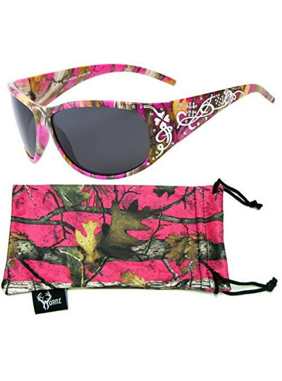 Hornz Hot Pink-Purple Camouflage Polarized Sunglasses Country Girl Style Camo & Free Matching Microfiber Pouch - Hot Pink-Purple Camo Frame - Smoke Lens