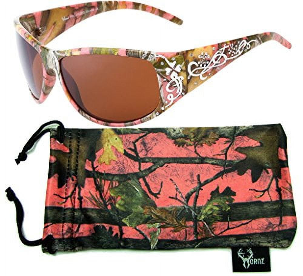 Hornz Brown Forest Camouflage Polarized Sunglasses for Men - Whitetail - Free Matching Microfiber Pouch - Brown Camo Frame - Amber Lens