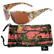 Hornz Pink Camouflage Polarized Sunglasses Country Girl Style Camo & Free Matching Microfiber Pouch - Pink Camo Frame - Amber Lens