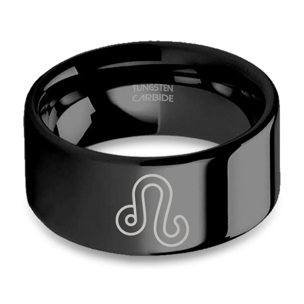 Horoscope Leo Lion Sign Laser Engraved Black Tungsten Ring, 10mm, Size ...