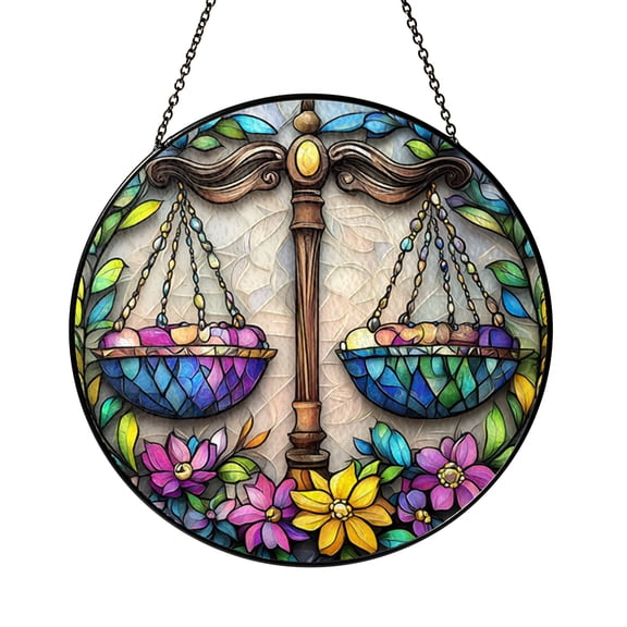 Horoscope Libra Glass Suncatcher, Floral Balance Window Panel, Astrology Lover Gift