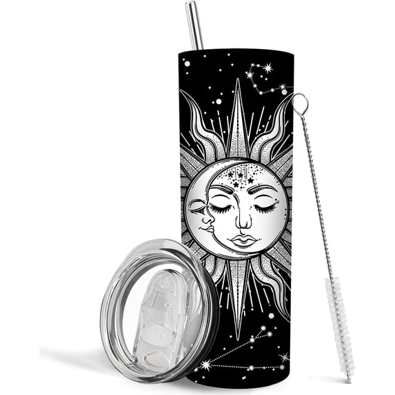Horoscope Moon and Sun Tumbler, Gothic Coffee Travel Mug, Moon Coffee Mug, Witchy Gifts for Women, Gothic Gifts, Witch Stuff, Halloween Decor, Goth Decor, 20oz Stainless Steel Skinny Tumbler