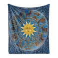 thumbnail image 1 of Horoscope Soft Flannel Fleece Throw Blanket, Design Zodiac Signs Circle with Sun Center, Cozy Plush for Indoor and Outdoor Use, 60" x 80", Azure Blue Mustard, by Ambesonne, 1 of 6