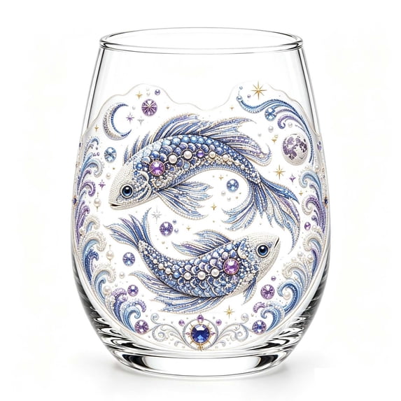 Horoscope Stemless Tumbler, Embroidery Style Constellation Print Glass, For Wine Water Cocktail Serve At Birthday Celebration