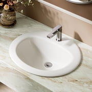 Horow 20.5 x 18 Oval White Ceramic Drop-In Bathroom Sink with Overflow, Single Faucet Hole for Vanity Installation