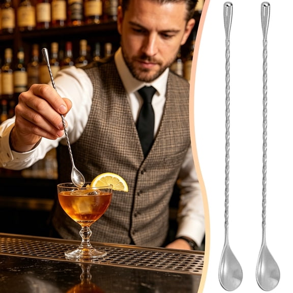 Horplkj 2-Pack Stainless Steel Bar Spoon, Long Handle Threaded Mixing Spoon for Coffee, Cocktail, Smoothie Silver 2.8*20cm