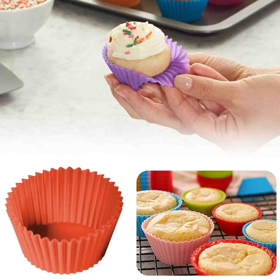 Horplkj 6 Pack Silicone Cupcake Liners, Reusable Non Stick 2.75 Inch Baking Cups, Oven Freezer Safe Red 6.5*3*3Cm