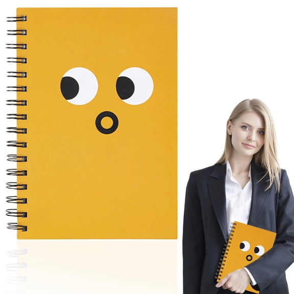 Horplkj A5-Hard Coil Stud Personalized Notebook, Cute Expression-Themed 192 Pages Lined Paper Double-Wire Lay-Flat, Fun Sch Journal for Daily Use,(Yellow)