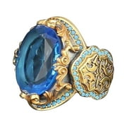 Horplkj Clearance Hot Selling High-Grade Two-Color Jewelry Carved Pattern Gold-Plated Blue Gemstone Rings 5#