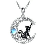 Horplkj Clearance Sterling Silver Moon Cat Necklace for Women Girls Birthday Cat Jewelry Gifts Necklaces for Women Silver