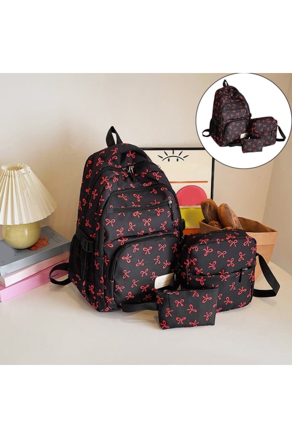 Coquette Bow Backpack for Women, Nylon Lightweight Daypack with Padded Straps for Sch Travel College Red
