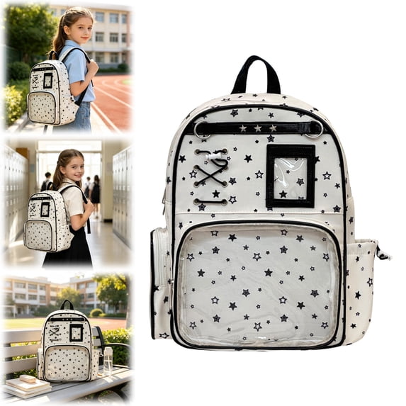 Horplkj Kawaii Ita Bag, Pin Display Backpack, Aesthetic Large Capacity Travel Backpack Purse with Clear PVC Window and Water-resistant Daypack for Women