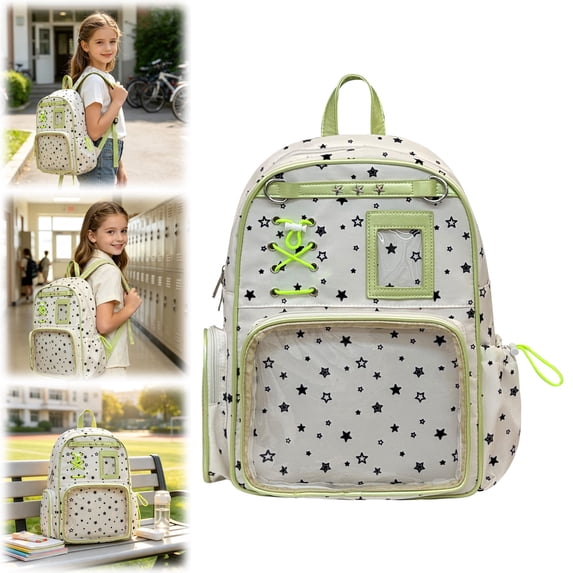 Horplkj Kawaii Ita Bag, Pin Display Backpack, Aesthetic Large Capacity Travel Backpack Purse with Clear PVC Window and Water-resistant Daypack for Women