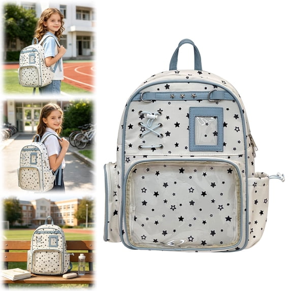 Horplkj Kawaii Ita Bag, Pin Display Backpack, Aesthetic Large Capacity Travel Backpack Purse with Clear PVC Window and Water-resistant Daypack for Women