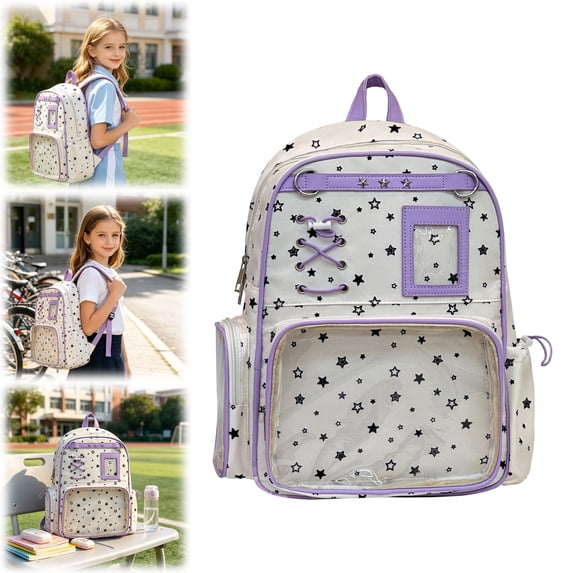 Horplkj Kawaii Ita Bag, Pin Display Backpack, Aesthetic Large Capacity Travel Backpack Purse with Clear PVC Window and Water-resistant Daypack for Women