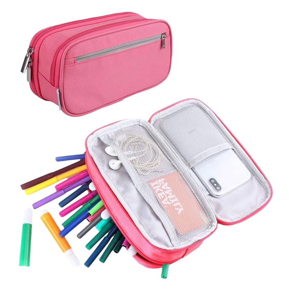 Horplkj Large Capacity Pencil Case with Initial, Expandable Canvas Pencil Pouch Zipper Bag for Sch Teens, Pink