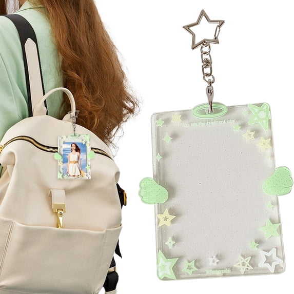 Horplkj Star Wing-Shaped Photocard Holder Keychain - Acrylic Badge Holder with Protective Sleeves, Clear Photo Display, Portable for ID, Credit, Bus, and Student Cards