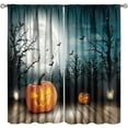 thumbnail image 1 of Horrifying Halloween Curtain,Horror Forest Bat Moon Cute Pumpkin Rustic Wooden Board Window Curtain for Bedroom Living Room 52" W X 84" L, 1 of 1
