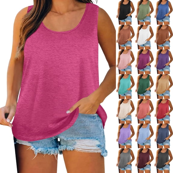 Horrkom Tank Tops for Women Plus Size Solid Color Crew Neck Sleeveless Tops Summer Beach Vacation Casual Tops XXXL