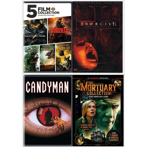 Horror 4 Pack DVD Bundle: 5 Movies: Monster Mayhem, Exorcist - The Beginning, Candyman, The Mortuary Collection